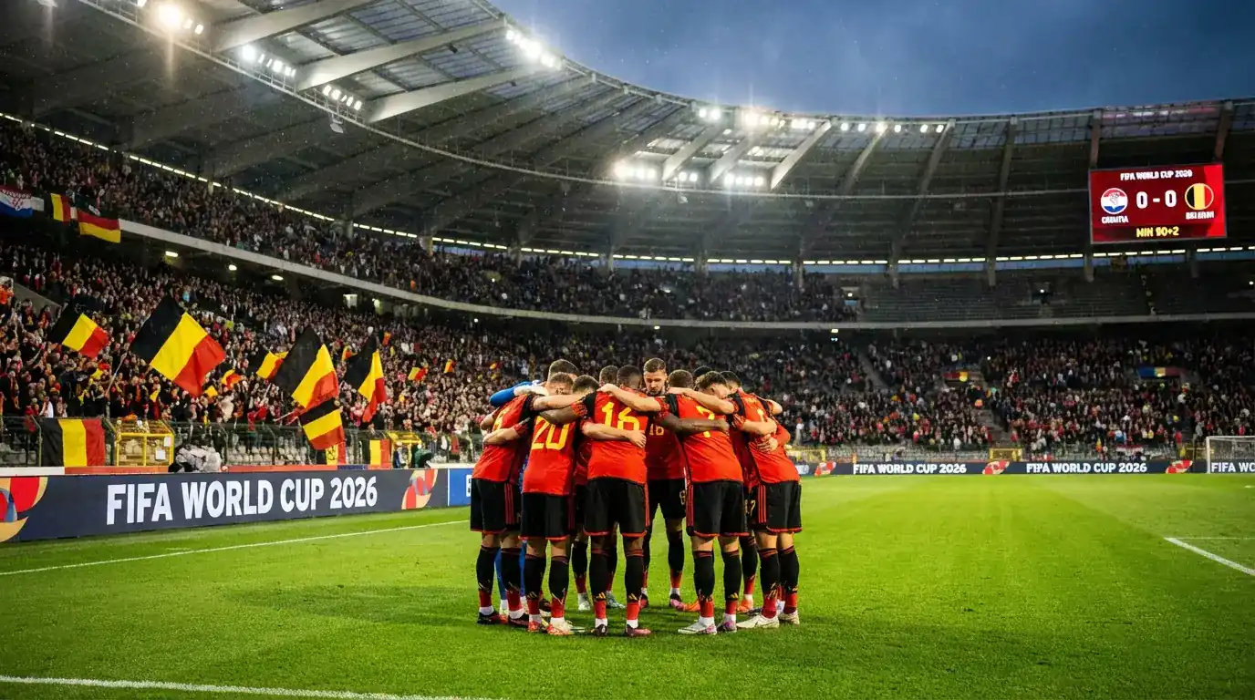 Belgische Fussball-Nationalmannschaft im roten Trikot auf dem Spielfeld bei der WM 2026