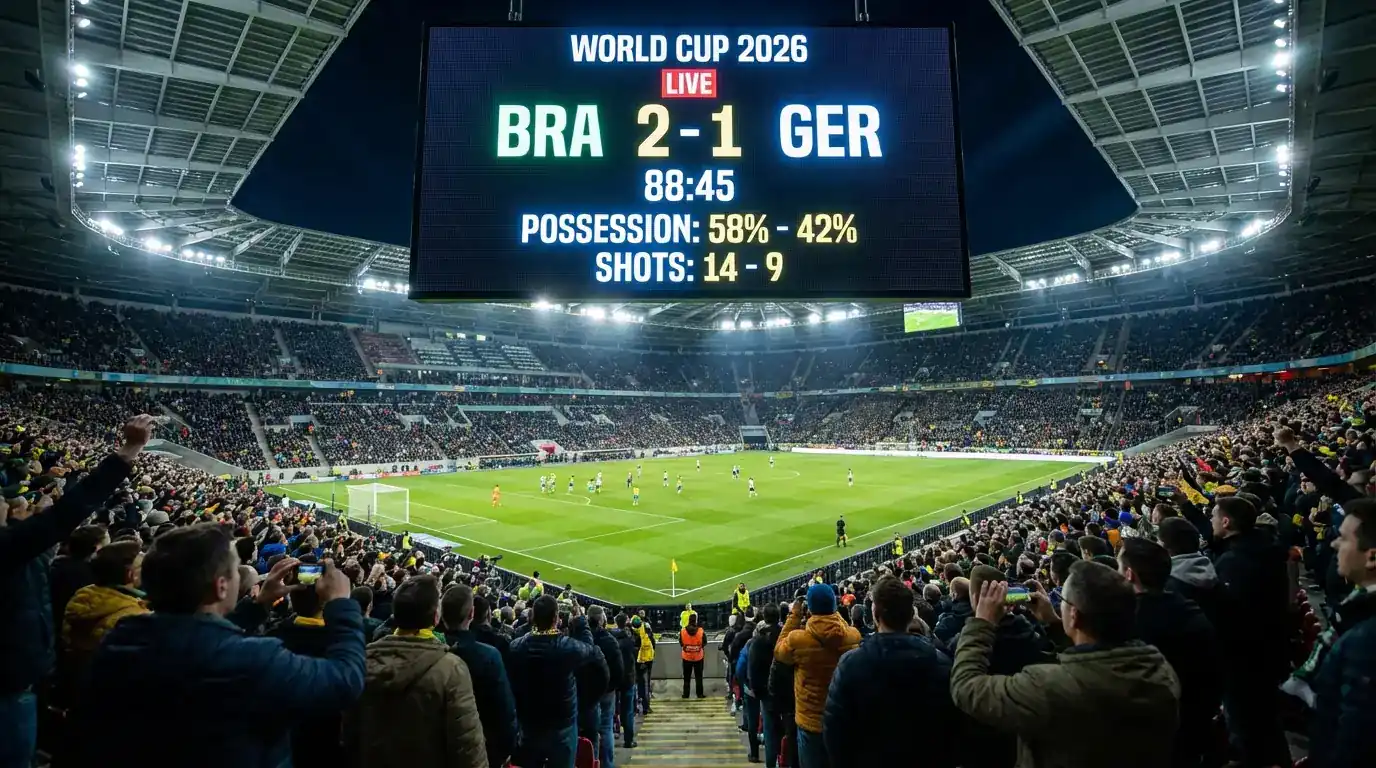 Grosser Bildschirm mit WM-Wettquoten und Fussball-Spielstatistiken in einem Sportwetten-Bereich